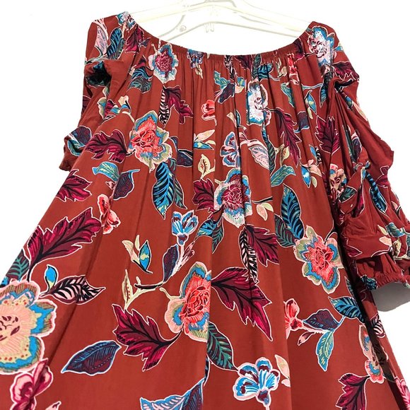 Ivy Street Tropical Floral Flowy Off-The-Shoulder Dress - Picture 9 of 13